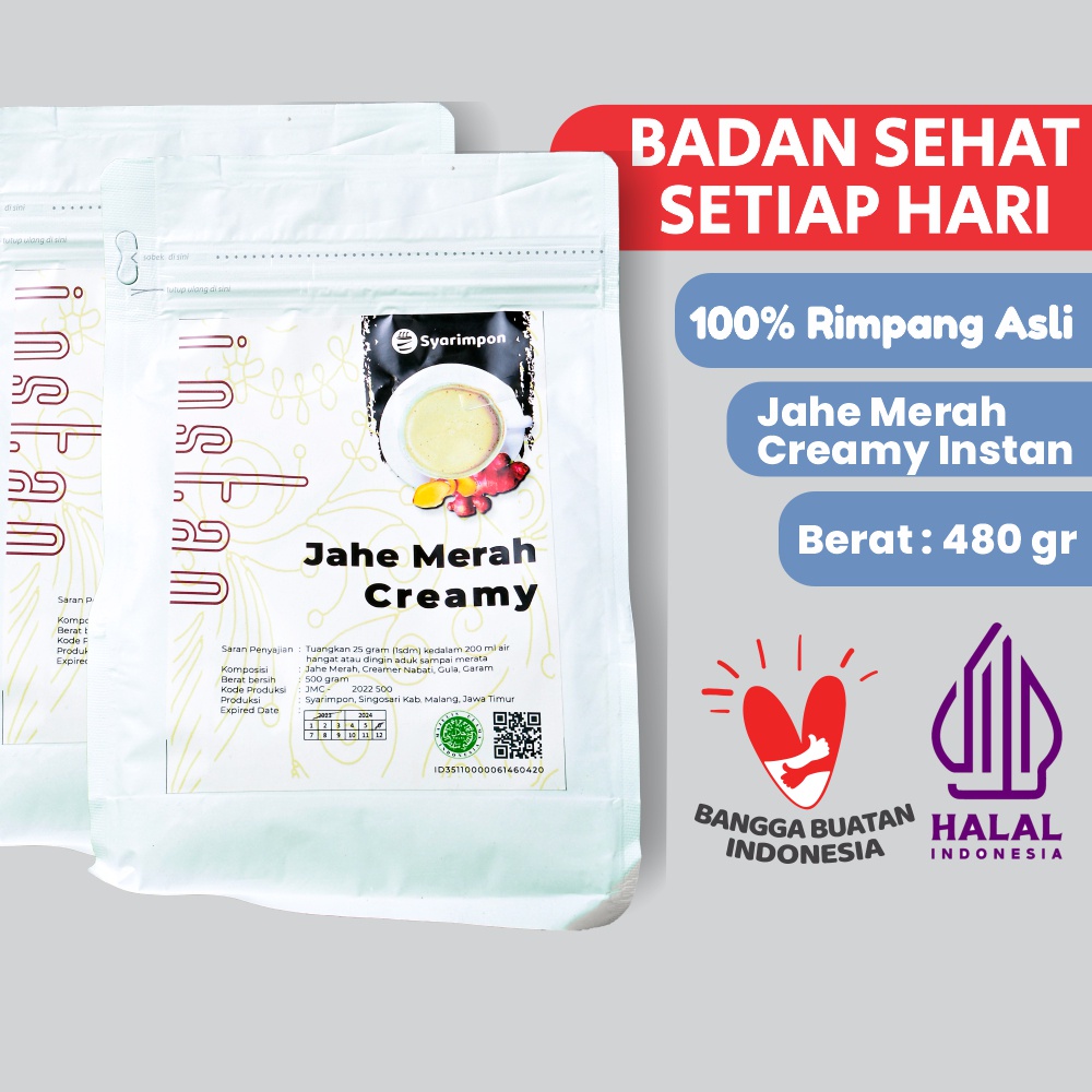 

GOM - Jahe Merah Creamy Bubuk Instan Syarimpon 500 gram Halal Kemenag / Minuman Jamu Tradisional / Minuman Rimpang Sehat Murah / Segala Umur Muda Tua / Jamu Berkualitas Premium / Bukan Jamu Murahan / Kemasan Higienis dan Halal / Minuman Kekinian