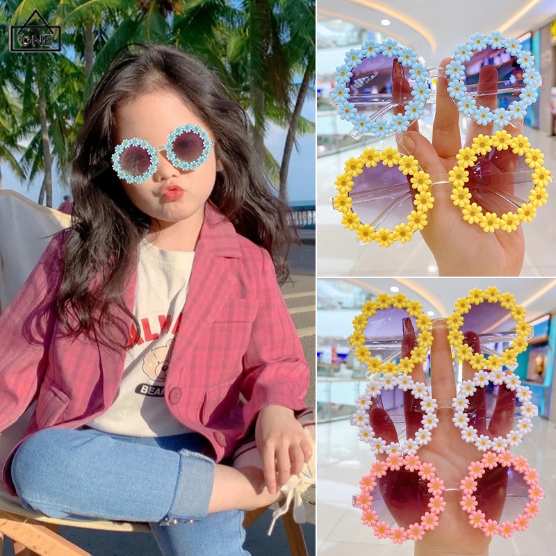 COD❤️Kacamata Hitam Anak Perempuan Laki Laki Lucu Bunga Indah Touring Seaside Daisy Sunglasses