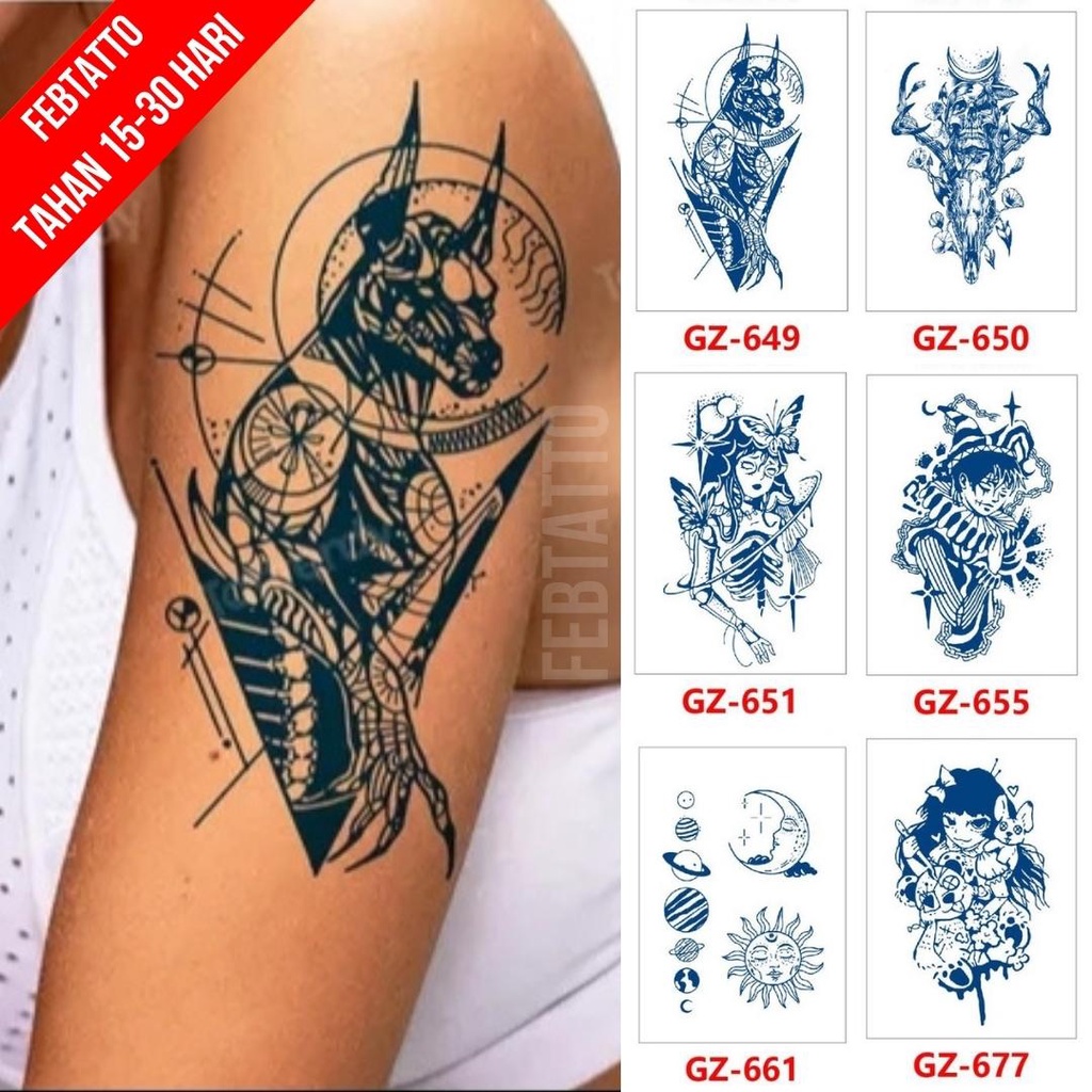 Tato Temporer Ukuran 18cm x 11cm Motif GZ 649 Srigala Tato Lengan Tato Dada Tato Tangan Tato Kaki Ta