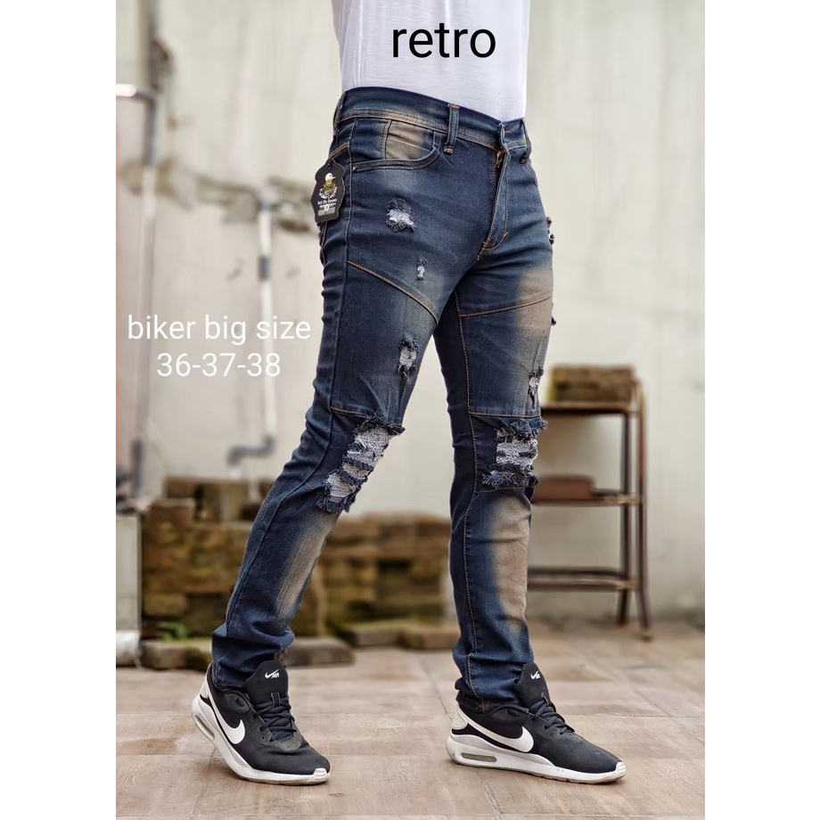 Celana Jeans Pria Panjang Big Size JUmbo Skinny Biker Ripped size 36-37-38