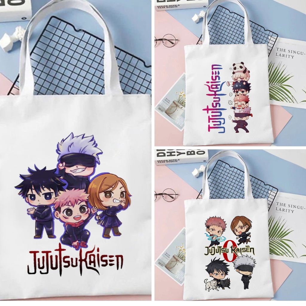 Tas Serut Tote Bag Jujutsu Kaisen Anime Jepang Wibu Lucu String Bag Kanvas Wanita Aesthetic