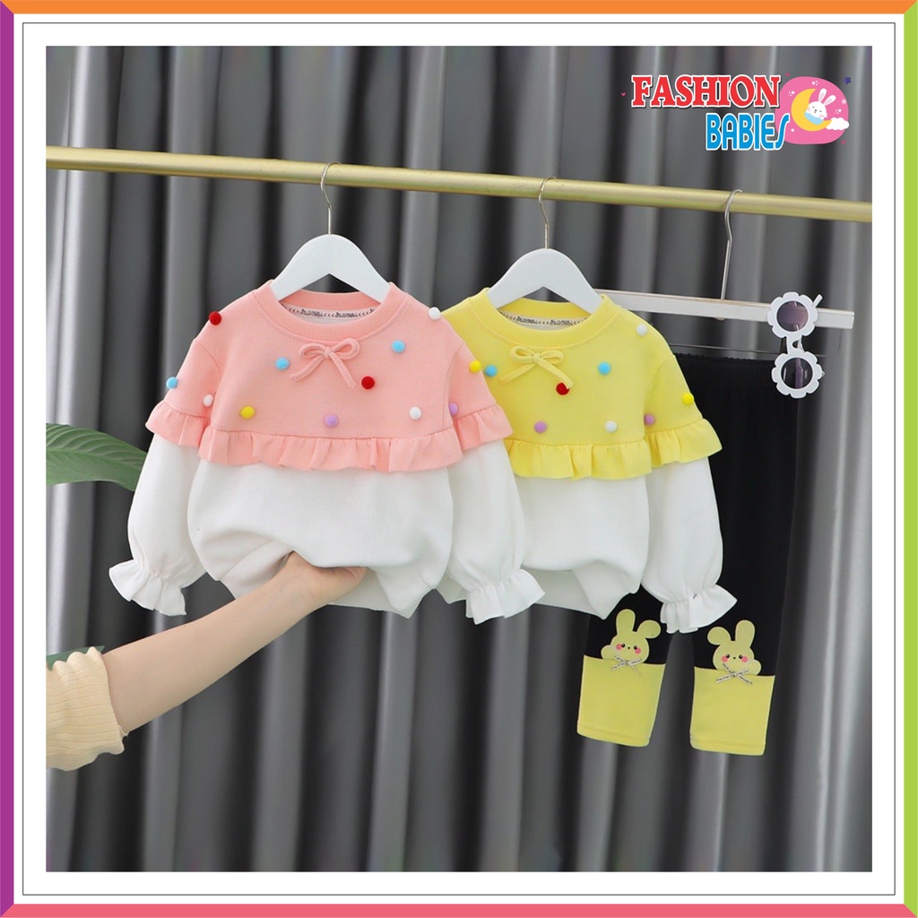 QQ SETELAN CELANA IMPORT | ATASAN + CELANA 1-5 TAHUN MOTIF KELINCI POM POM ❤ Fashionbabies ❤