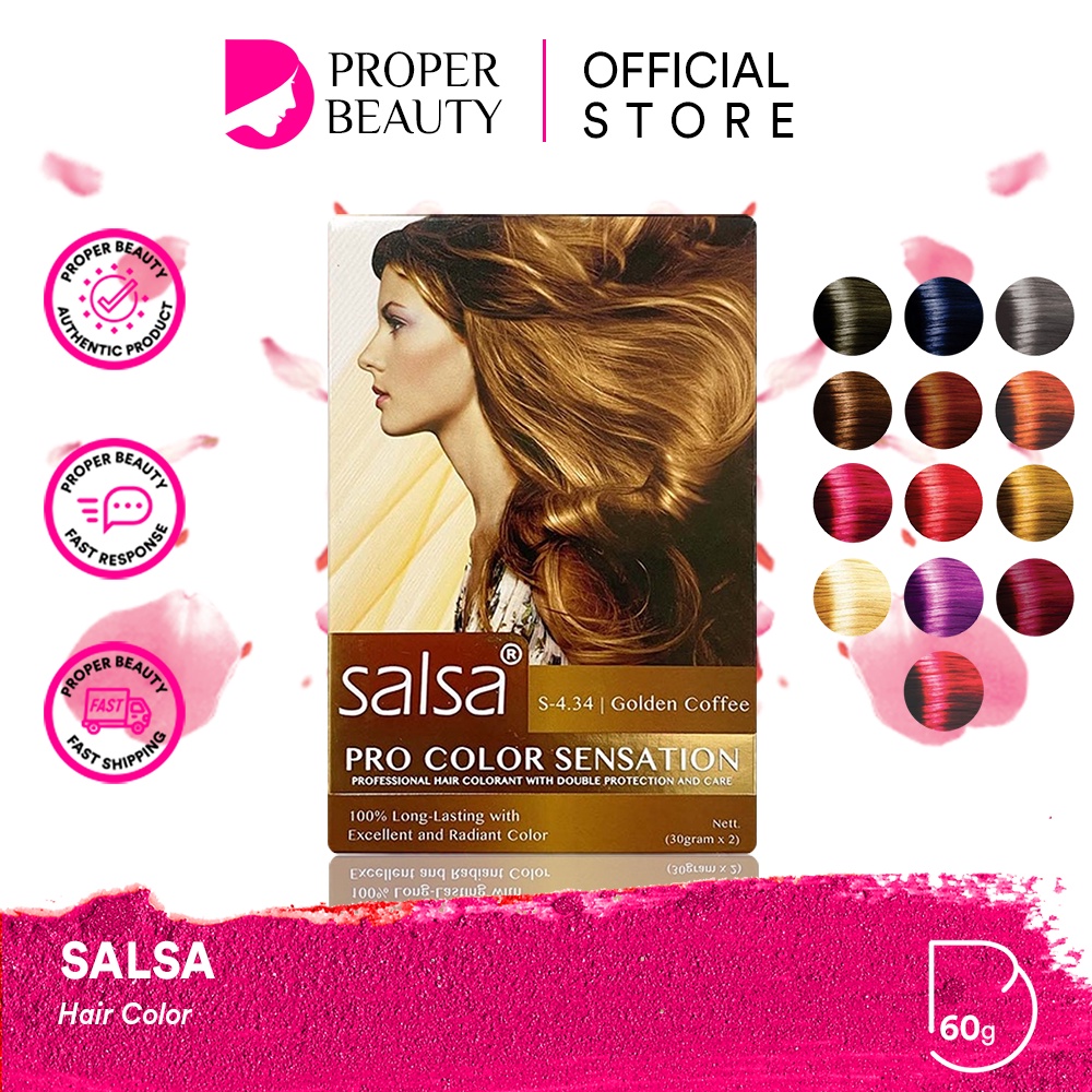 SALSA Hair Color Indonesia / Cat Rambut Permanen 60g / Professional Hair Colorant With Double Protection And Care / 100% Long Lasting Excellent Radiant Colors / Pewarna Semir Cream Permanen Warna Black Bleach / Cosmetic Makeup Series Instant Mermaid Spray