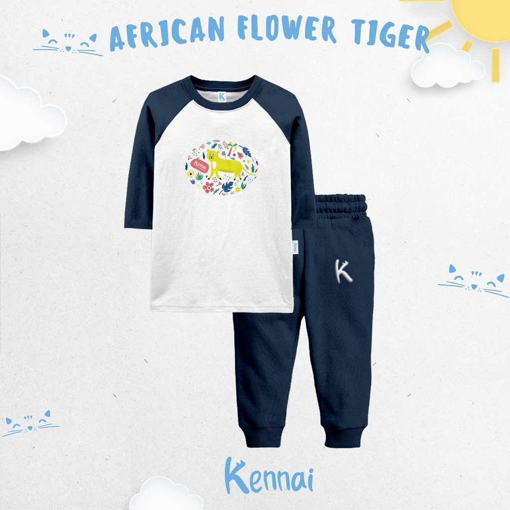 	 Kennai Setelan Long Sleeve Raglan Anak Laki Laki Big Cat Series 2 Usia 1-9 Tahun Perempuan Unisex Original	