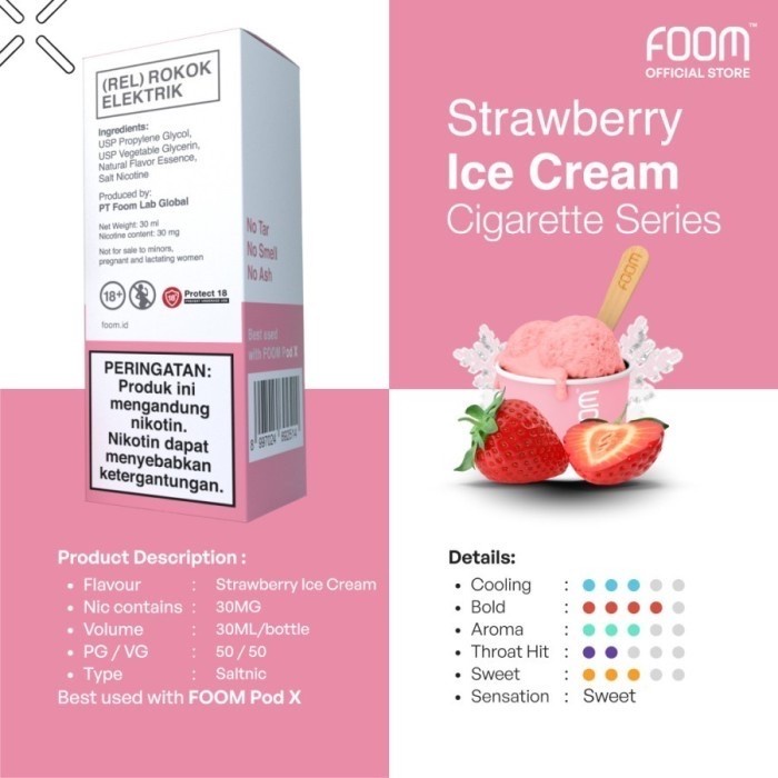 Liquid Foom Strawberry Ice Cream Salt Nic 30ml | Foom Strawberry Ice Cream | Foom Saltnic Strawberry Ice Cream 30mg 30ml