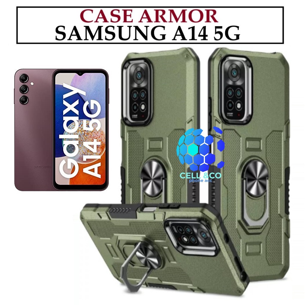 Case Armor New SAMSUNG A14 5G Iring Cincin Magnetic Kesing Hp Protect kamera Premium Hard Case Standing Robot Pelindung Kamera