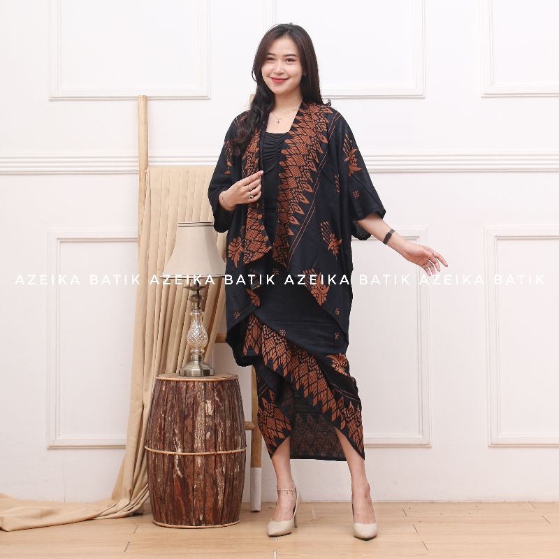 Set Kebaya Modern Cardigan Batik One set  Rok Lilit Batik Outfit Kondangan Simpel Outer Kimono