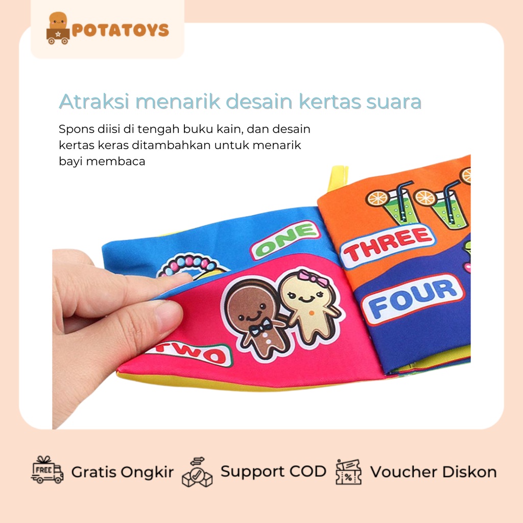 [ Potatoys ] Soft Book Edukasi Bayi / Mainan Buku Bantal Anak / Cloth Book Baby / Buku Bayi Empuk Bergambar dan Berbunyi