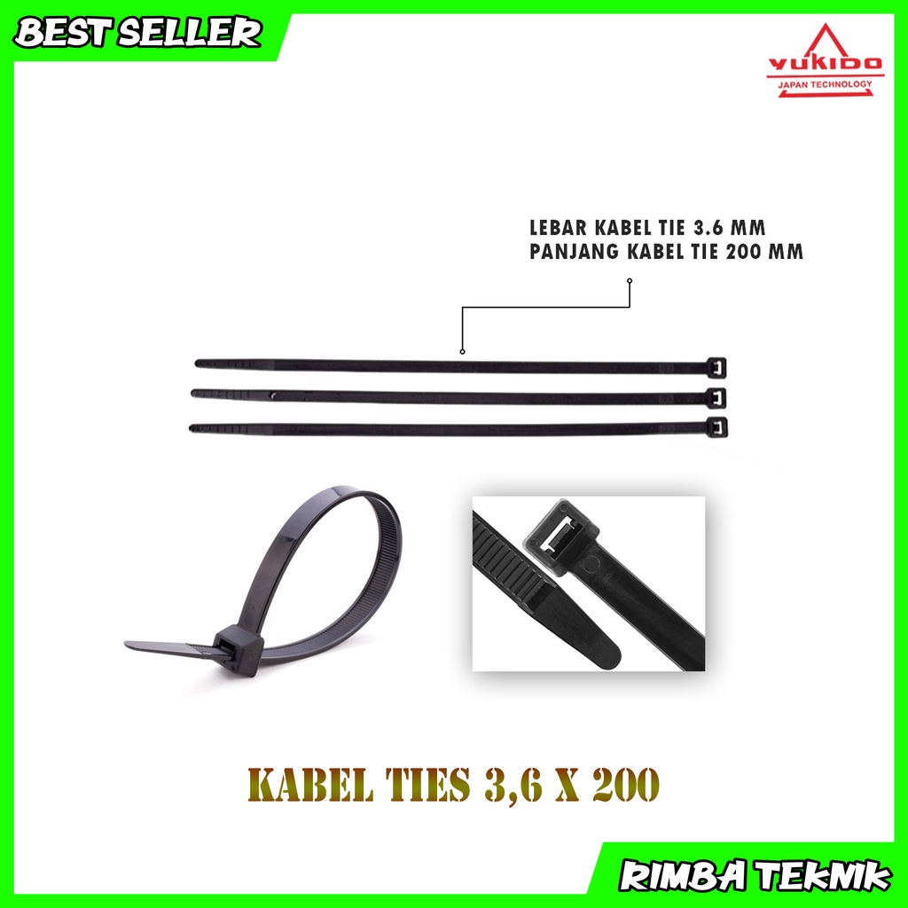 Kabel Ties Hitam 3.6x200mm / 20cm 1 Pack Isi 100pcs Cable tie/kabel tis Nylon