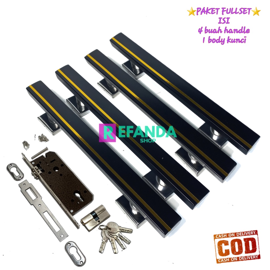 fullset lock body slot kunci dan 4 buah handle gagang tarikan pegangan pintu rumah minimalis panjang