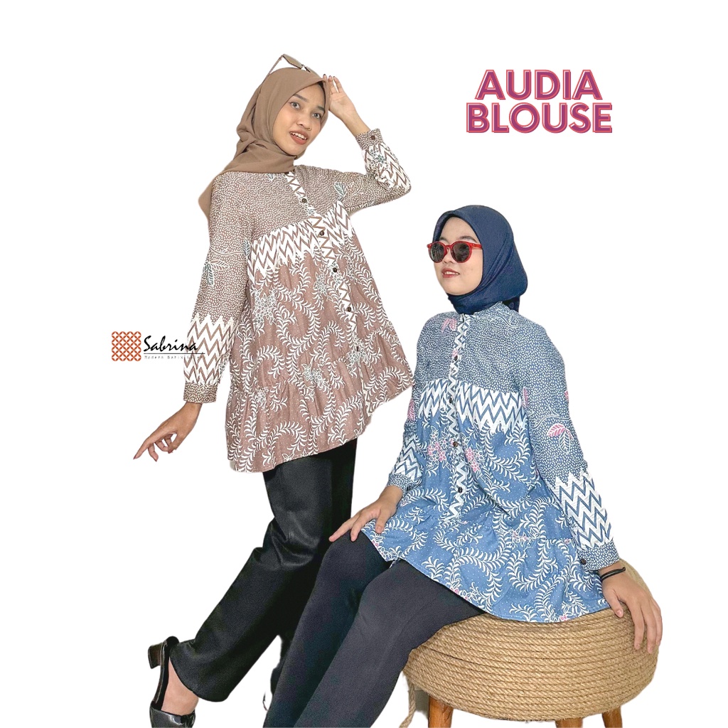 BLOUSE BATIK AUDIA SERIES Atasan Batik Kerja Cantik Cewek Wanita Kantor Warna Soft Pastel Busui Friendly Kancing Sabrinabatik Modis Modern Kekinian