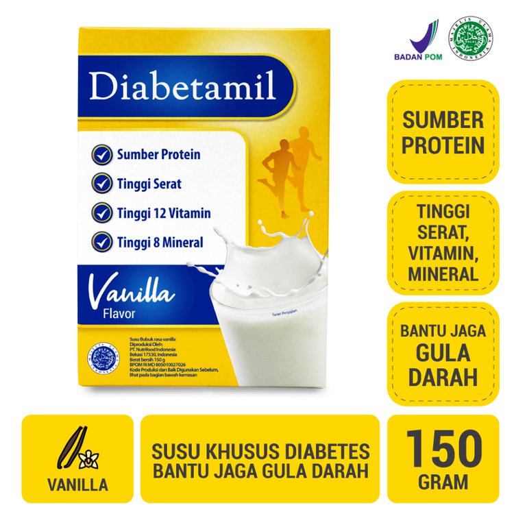 Susu Diabetamil Vanilla 150 gram - Susu Khusus Diabetes Bantu Jaga Gula Darah