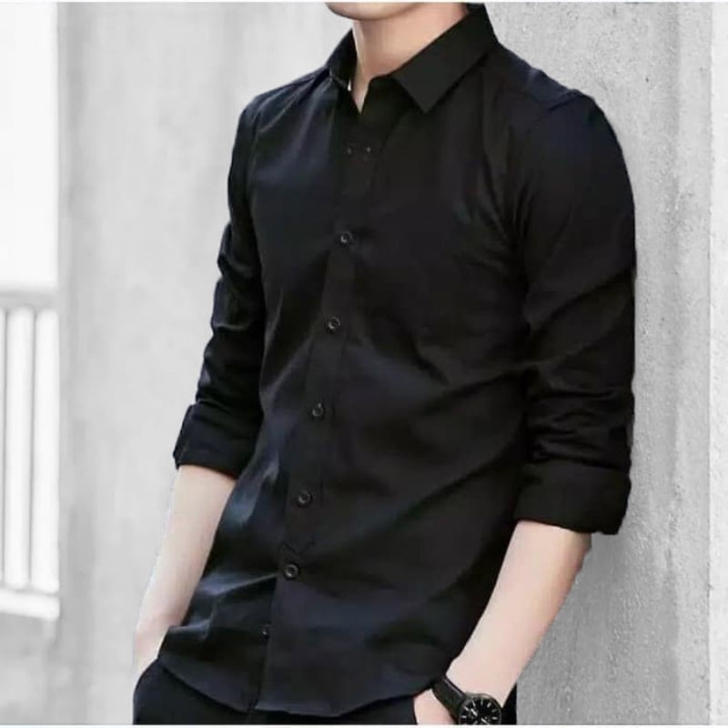 kemeja cowok polos pria lengan panjang slimfit hem pria kantor hitam navy putih maron army Kemeja Cowok polos lengan panjang slimfit hem pria kantor hitam navy putih