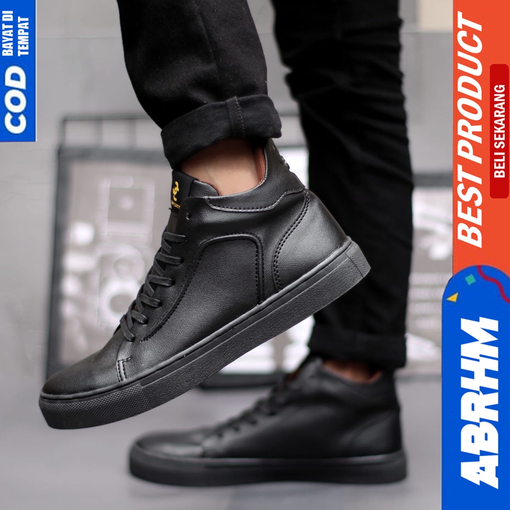 Sepatu Pria Kasual Sneakers Hitam Polos Kerja Kuliah Abrhm Pred