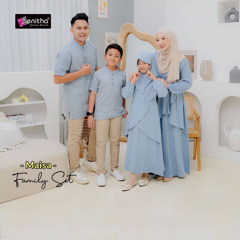 Gamis Koko Couple Lebaran Terbaru Zenitha Blue Sky untuk Keluarga Pasangan