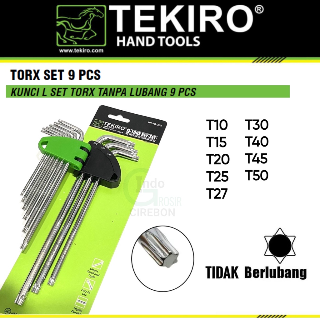 TEKIRO  Kunci L Bintang TANPA Lubang Set 9 pcs Kunci L Set Torx Original Murah