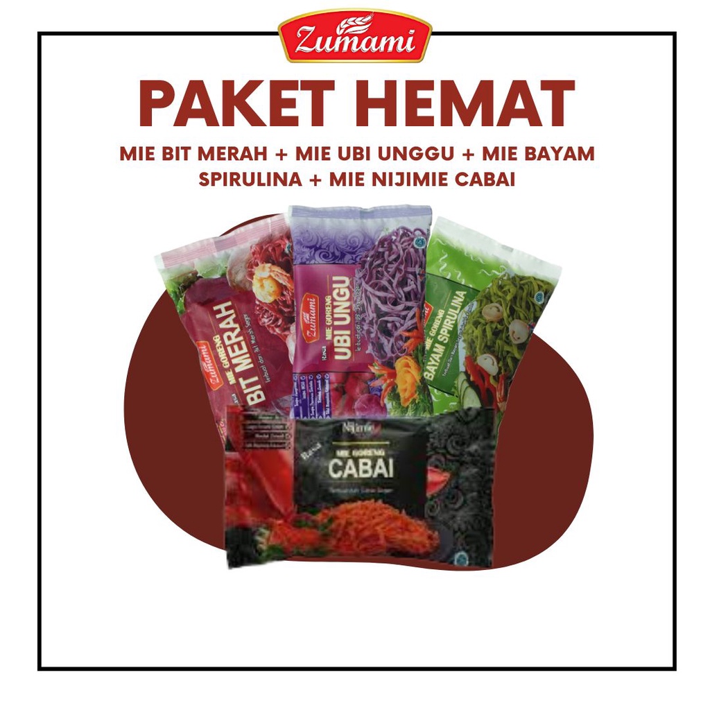 

PAKET HEMAT ZUMAMI / MIE GORENG BIT MERAH / MIE GORENG BAYAM SPIRULINA / MIE GORENG UBI UNGGU / MIE GORENG NIJIMIE CABAI / SAYUR / MIE GORENG / PAKET HEMAT