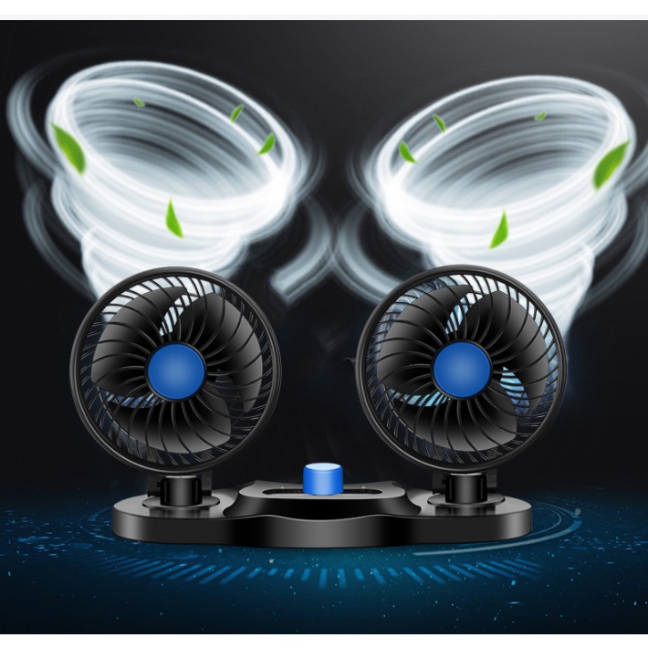 YUN Mall Portable Car Fan Kipas Angin Mobil 12 volt 24 Volt 360 Derajat Double Head USB Dengan 3 Kecepatan Double-Headed Fan Aksesoris