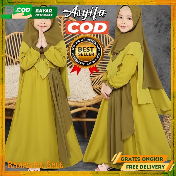 Dress Muslim Anak Pakaian Tanggung Import Murah Syari Baju Lebaran Korea Kekinian Gamis Perempuan Mo
