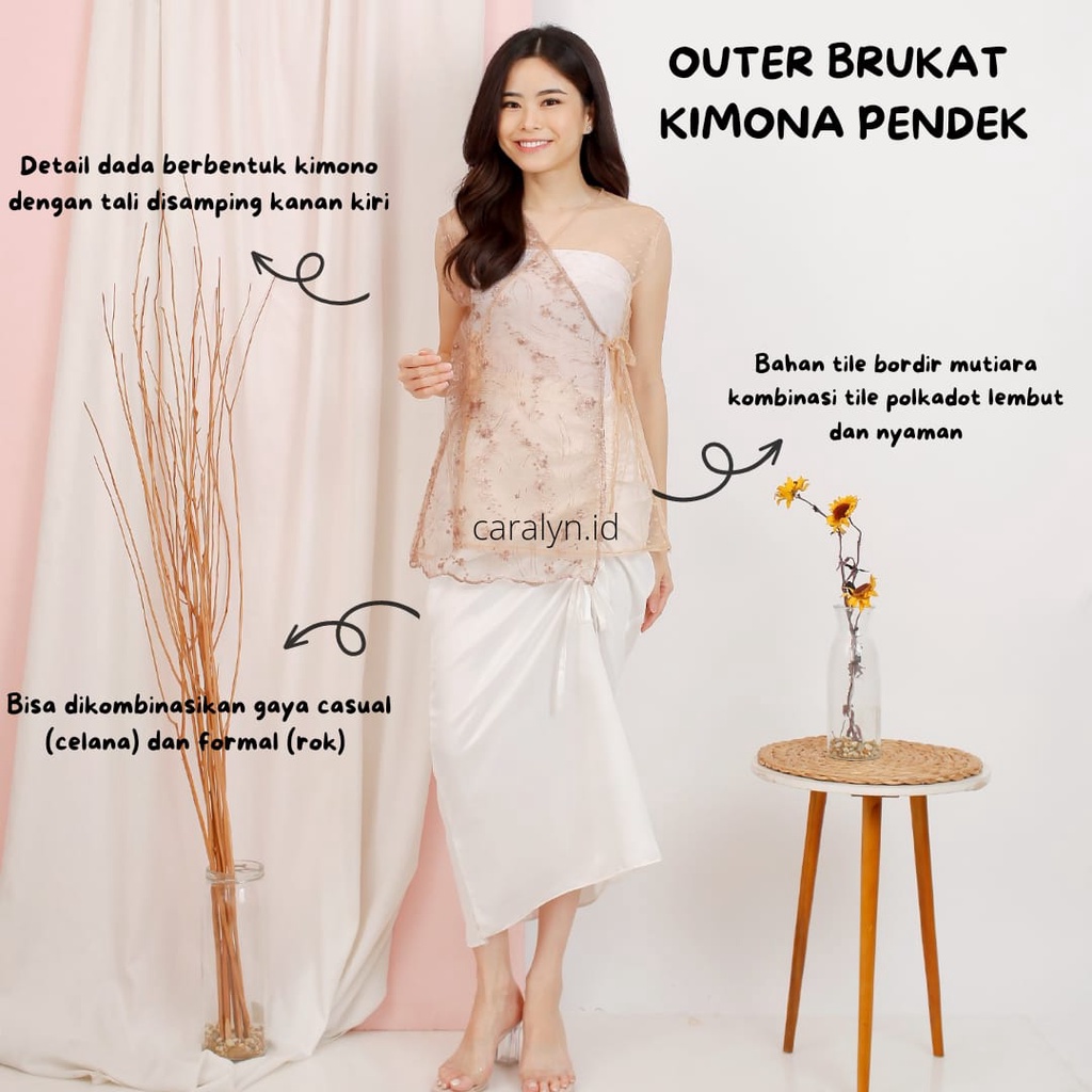 OUTER KIMONA PENDEK TANPA LENGAN OUTER BRUKAT KONDANGAN