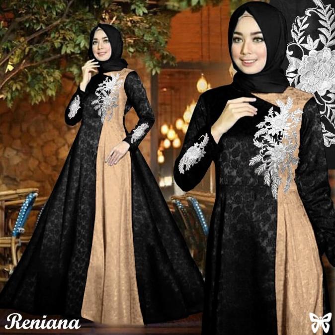Maxi Gamis Pesta RENIANA L, XXL, 3XL dan 5XL Baloteli Emboss Bordir