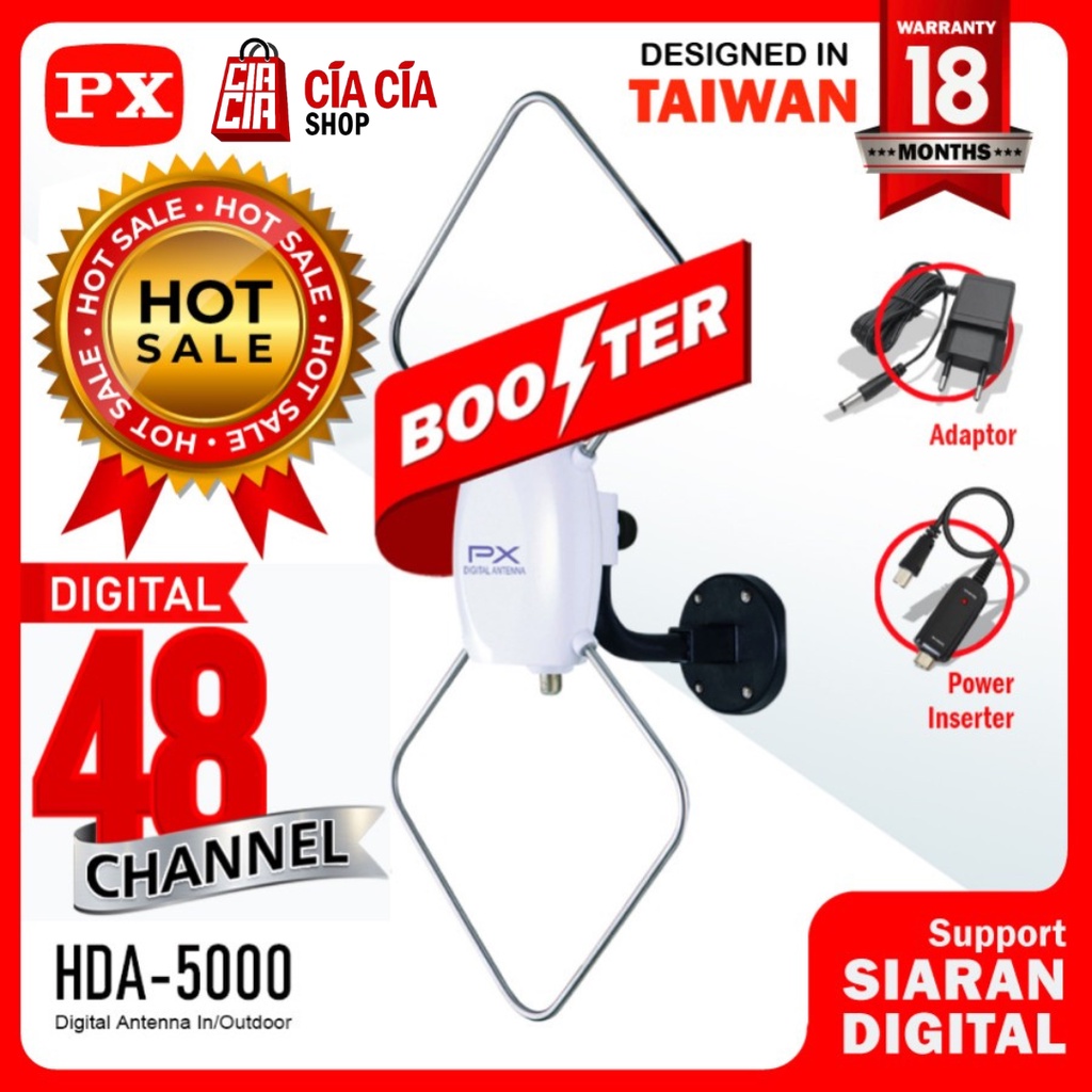 Antena TV In/Outdoor PX HDA-5000 Digital TV DVB-T2 dengan Booster dan Power Inserter