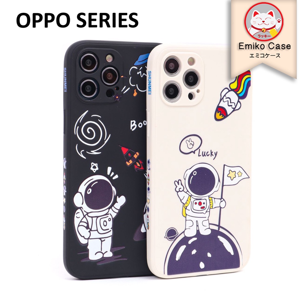【EMIKO CASE】Soft Case Oppo Reno A1K A3S A5S A37 A71 A33 A31 A52 A54 A74 4F Square Edge Astronot Lucky &amp; Boow Full Lens Cover