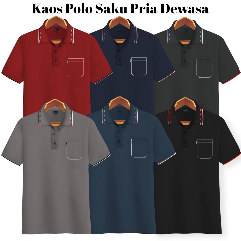 Kaospolos - Kaos pria saku dewasa kerah motip sport | kaos kerah pria polos saku lengan pendek 04