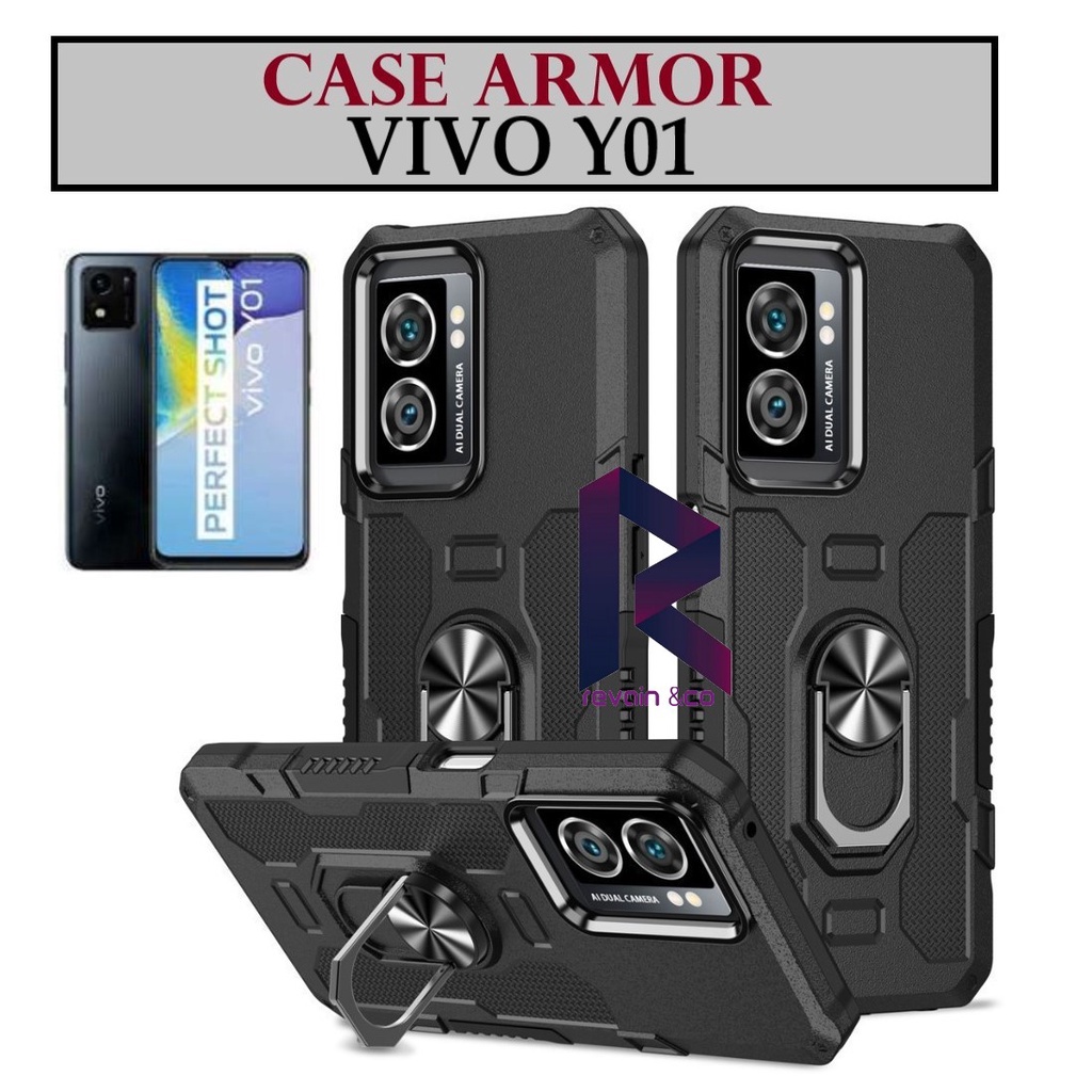 Case Armor VIVO Y01 Iring Cincin Magnetic Kesing Hp Protect kamera Premium Hard Case Standing Robot Pelindung Kamera