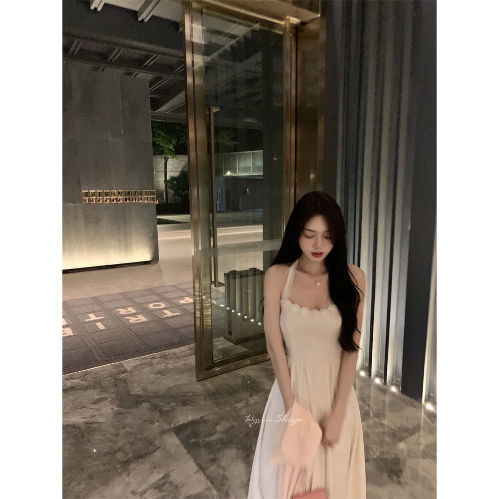 Red 2023 musim panas versi Korea baru gaya keinginan manis high-end fairy dress slim super fairy tie hanging neck temperamen dress