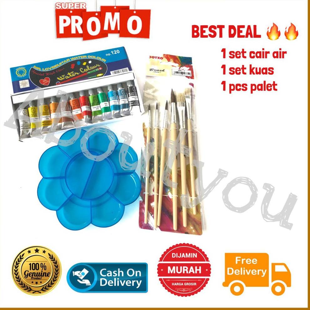 

56 Promo PAKET MELUKIS 3 in 1 Palet Kuas Cat Air lukis ART SET murah Readystock ⌒ )