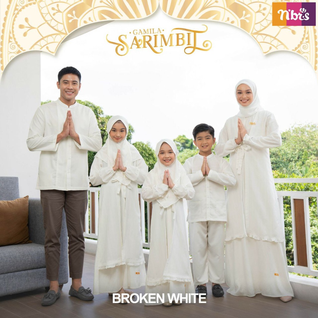 SARIMBIT NIBRAS 2023 GAMILA BROKEN WHITE SERAGAM KELUARGA GAMIS BAJU KOKO IBU AYAH ANAK LAKI LAKI PE