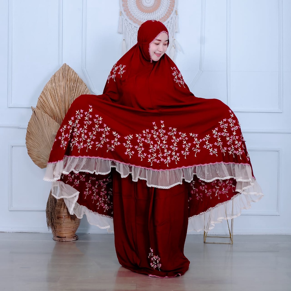 Mukena Rayon Premium Motif Tulip Bordir Timbul Super Jumbo - Tulip