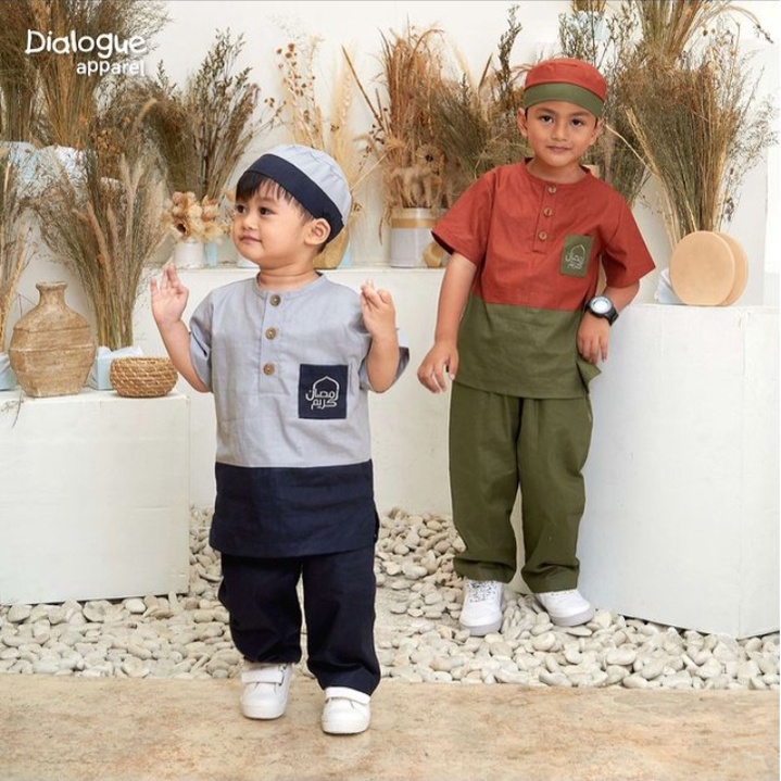 Dialogue Baju Koko Anak Peci Set Arkha - Baju Muslim Anak Set Peci Dan Celana - DFB0345 DFB0346 DFB0347 DFB0348 DFB0349