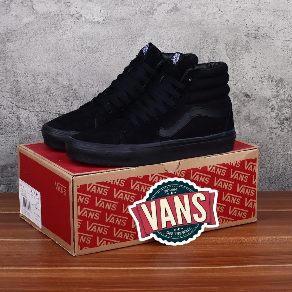 BOOMING Sneakers Pria Sekolah Sk8 High Sepatu Full Black Pria Wanita Sepatu Sk 8 Hitam Polos Sepatu 