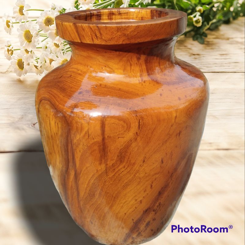 hiasan kayu jati guci vas besar