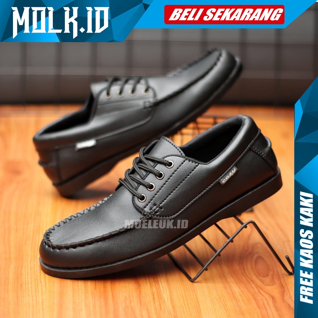 MOLK Sepatu Casual Formal Pria Kulit PU Pantofel Hitam Kerja Kantor Kuliah Simple Murah Anti Slip Original Footwear