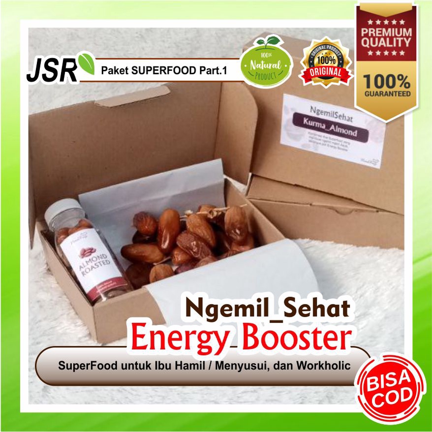 

[ Paket Superfood JSR ] KURMA PREMIUM + ALMOND ROASTED / KACANG ALMOND PANGGANG , Paket SuperFood NGEMIL SEHAT untuk IBU HAMIL / MENYUSUI { Bumil & Busui ) sbg BOOSTER ENERGI , 100% ALAMI KUALITAS PREMIUM