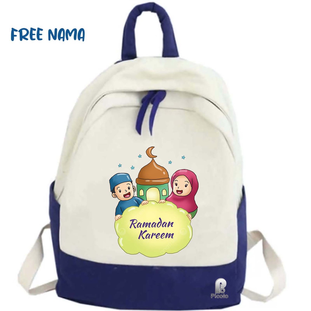 TAS RANSEL BACKPACKANAK SEKOLAH/NGAJI MOTIF RAMADHAN QAREEM UNISEX (FREE NAMA)
