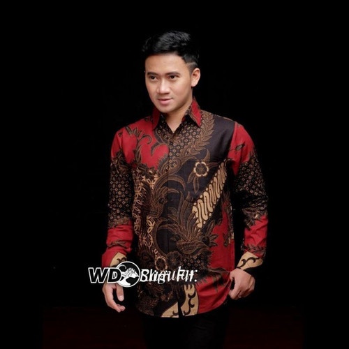 Kemeja Batik Pria Modern Lengan Panjang Casual Modis Slim Fit Trendy Batik Seragam Kerja Keren