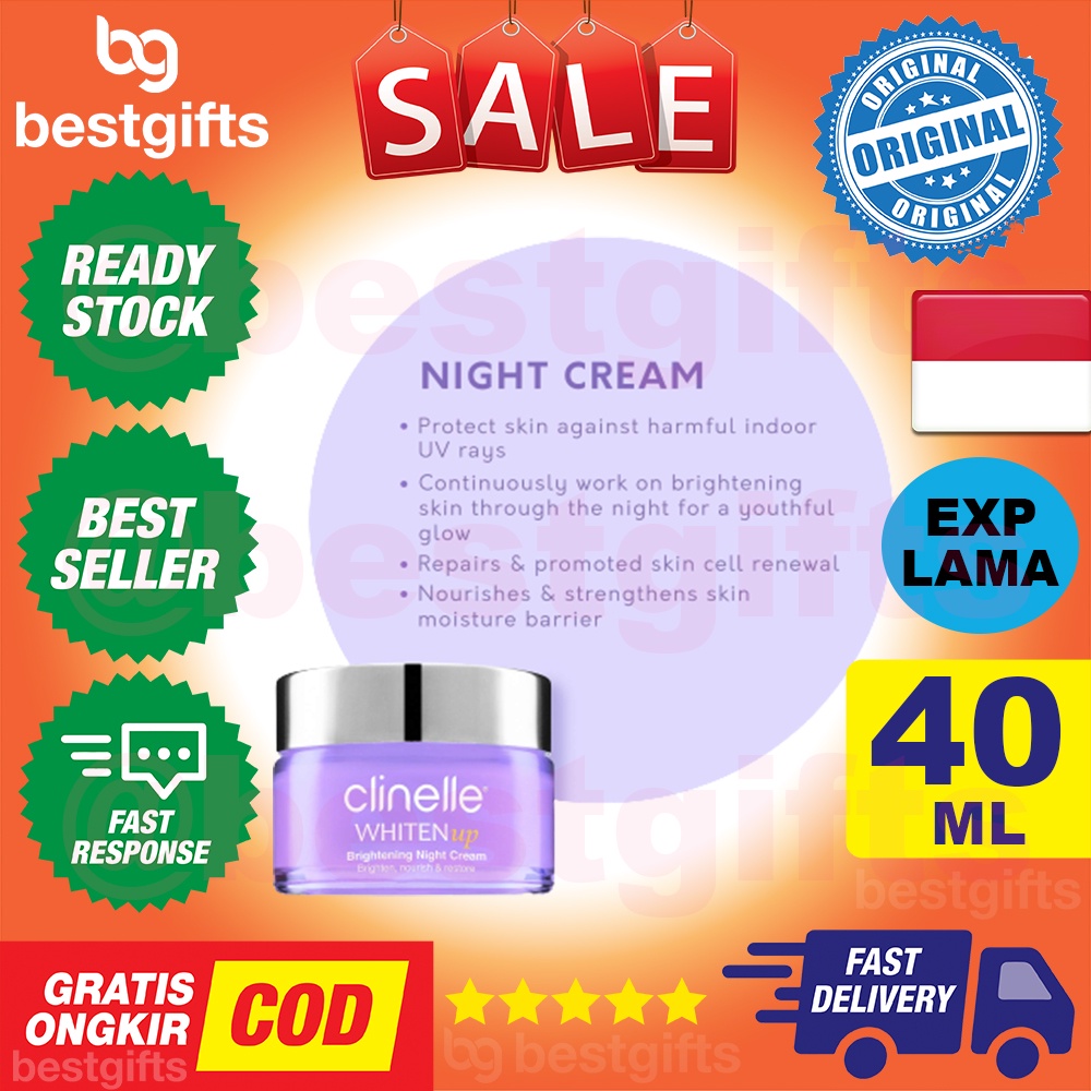 CLINELLE WHITENUP BRIGHTENING NIGHT CREAM KRIM MUKA PELEMBAB WAJAH MALAM 40 ML