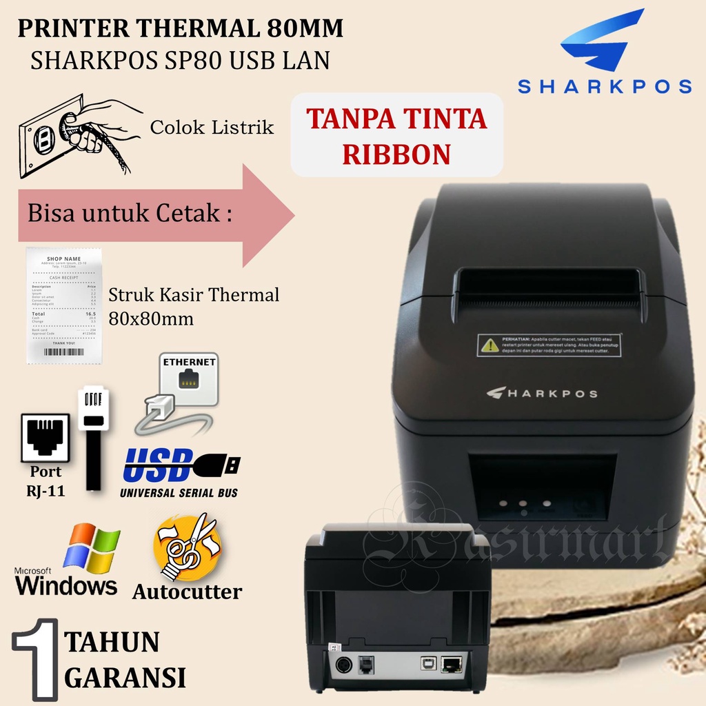 Printer Dapur 80mm AUTO CUT Sharkpos SP 80UL Printer Cetak Struk Thermal Pembayaran Kasir 80mm USB LAN RJ45 Support RJ11