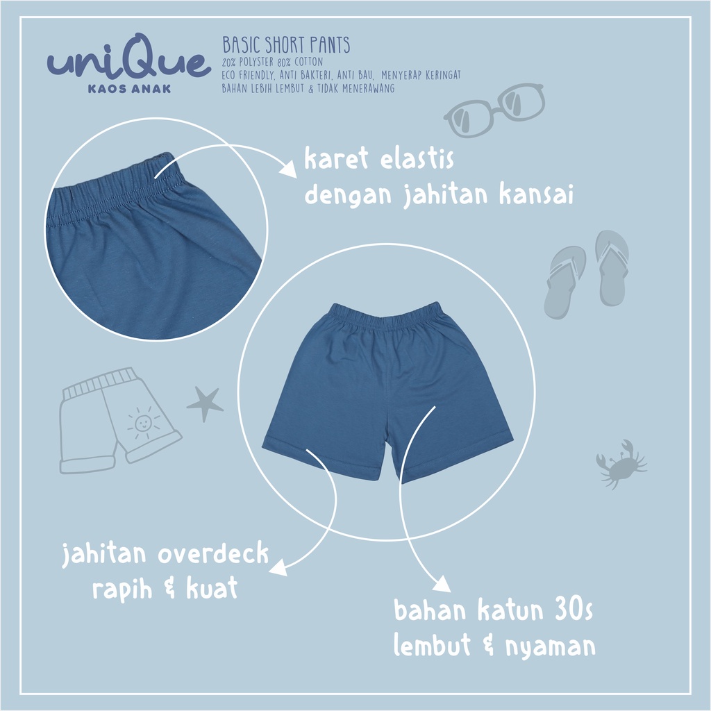 Celana pendek anak polos unisex umur 1-3 tahun // bawahan celana pendek laki-laki perempuan // Celana harian santai // boxer anak // celana katun