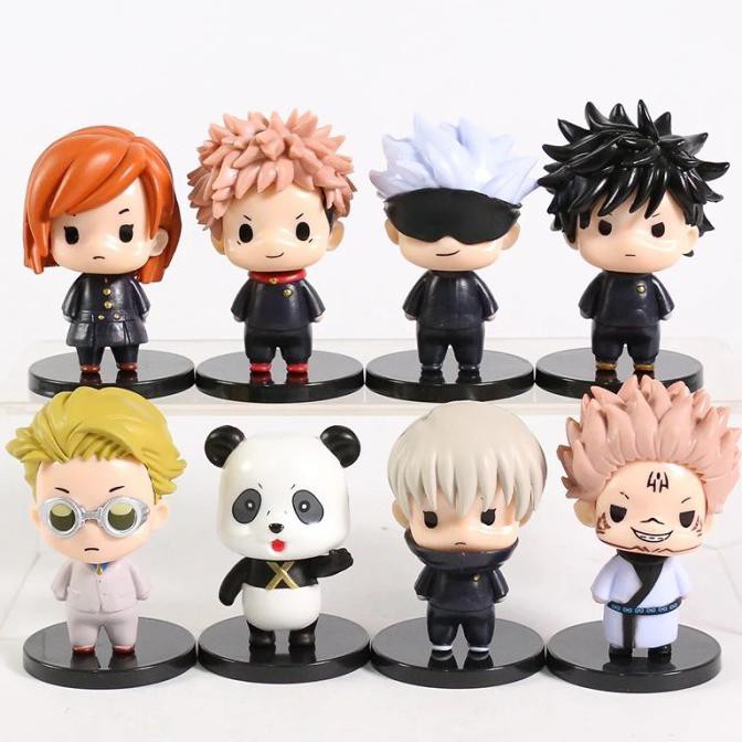 Mainan Set 8 Action Figure Chibi Jujutsu Kaisen Yuji, Sukuna, Gojo, Megumi, Nobara, Toge, Nanami & P