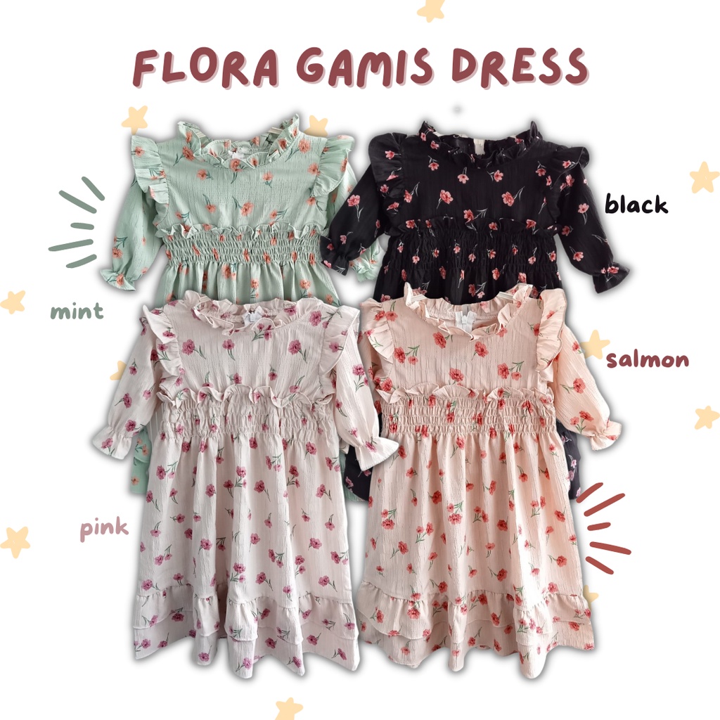 dress gamis anak balita perempuan 1 2 3 tahun baju muslim anak cewek dress lengan panjang anak balita ALEA FLORA MALINA gamis dress