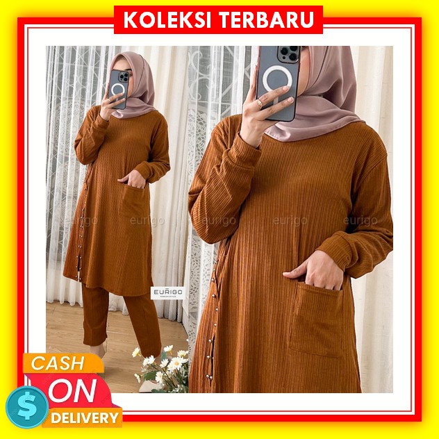 Stella #3 Oneset By Hijab Sisters / Setelan Tunik Jumbo Busui Ld 120 Bahan Airflow Crinkle Aiza Set 