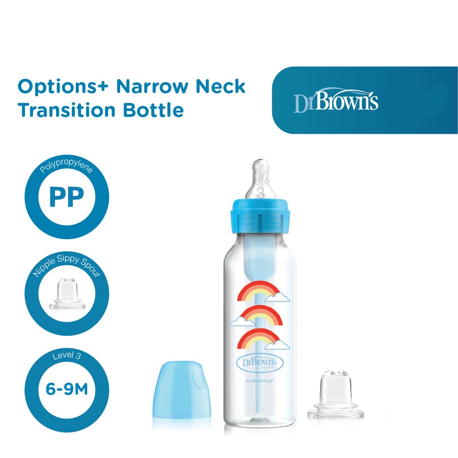 Dr.Brown's 8 oz/250 ml PP Narrow Neck Options+ Transition Bottle