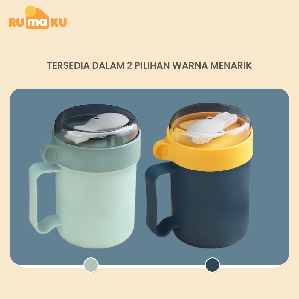 Rumaku Cangkir Sup Tempat Sup Mangkok Sup Portable Soup cup Anti Bocor 500 ml Free Sendok BPA FREE