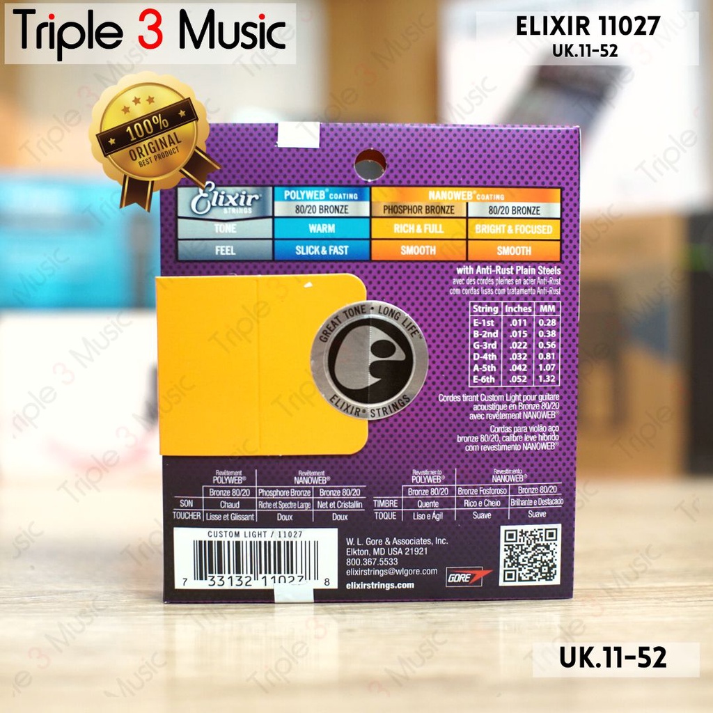 Elixir 11027 11-52 Nanoweb ORIGINAL Senar Gitar Akustik Strings