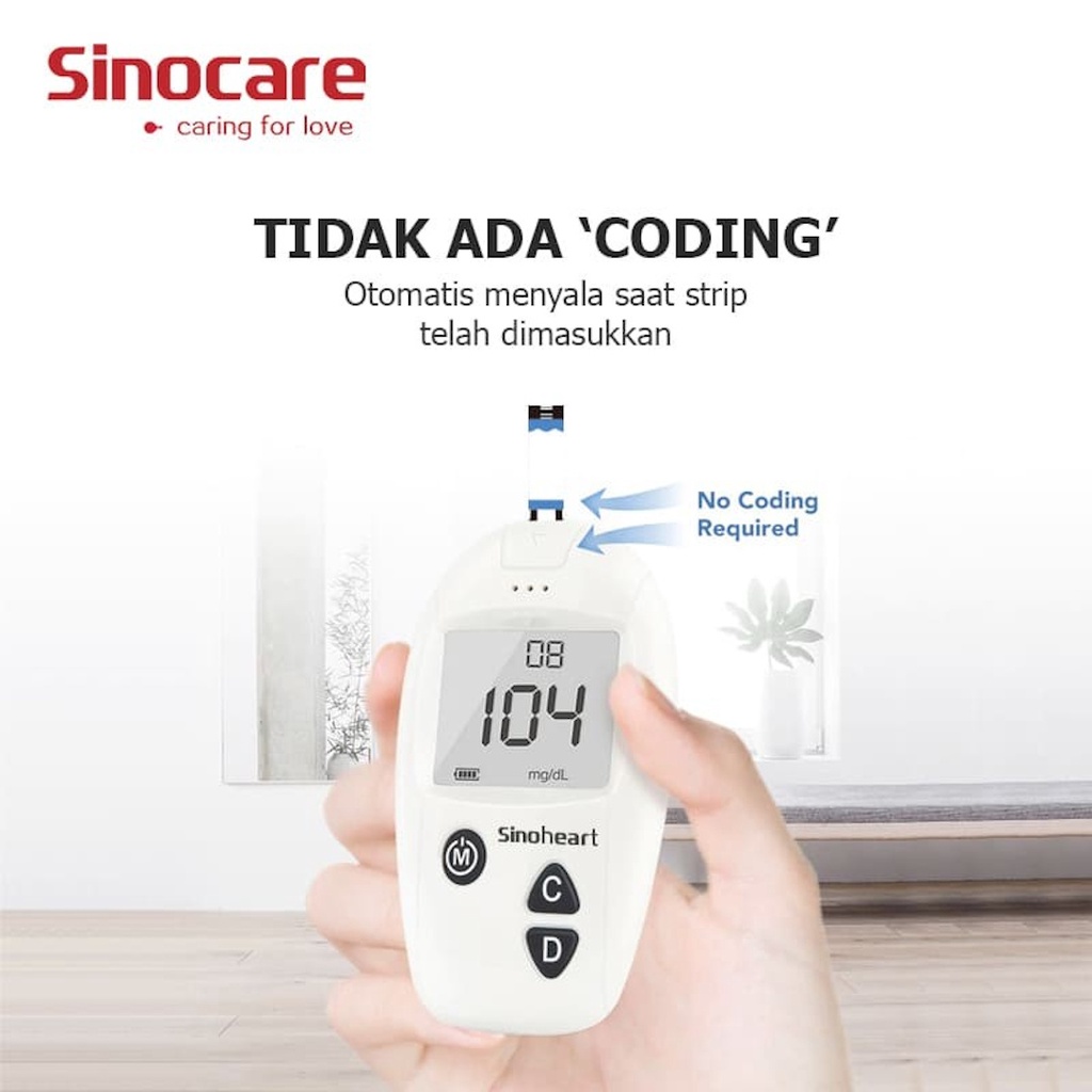 Sinoheart Safe Accu Alat Cek Gula Darah Glukometer / Alat Test Glukosa Sinoheart Safe Accu